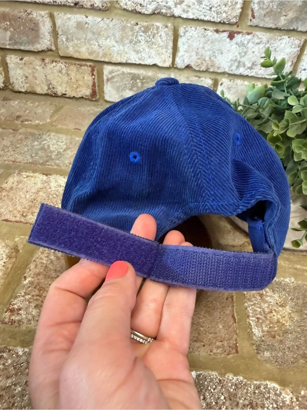 Vintage | Blue and Cream Corduroy Baseball Hat with Sun Embroidery